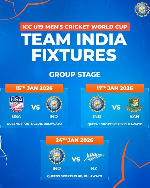 আন্তর্জাতিক ক্রিকেট কাউন্সিল, ICC অনূর্ধ্ব-১৯ পুরুষদের ক্রিকেট বিশ্বকাপ ২০২৬-এর ম্যাচ গুলির সময়সূচী প্রকাশ করেছে।