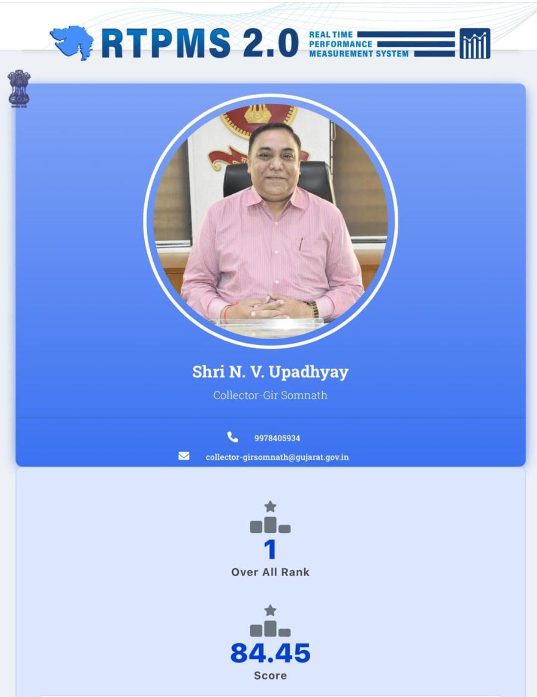 સીએમ ડેશબોર્ડની કામગીરીમાં ફરી એકવાર ગીર સોમનાથ જિલ્લો સમગ્ર રાજ્યમાં પ્રથમ ક્રમે