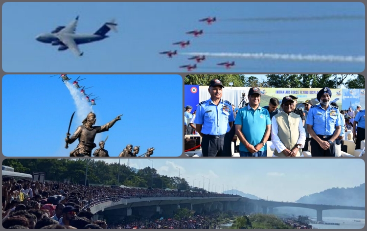 ৯৩ সংখ্যক বায়ু সেনা দিৱস উপলক্ষে গুৱাহাটীৰ লাচিত ঘাটত যুদ্ধ বিমানৰ উৰণ কৌশল প্ৰদৰ্শন
