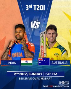 وہیں مردوں کی بھارتی ٹیم تیسرے T-20 بین الاقوامی میچ میں آج دوپہر ہوبارٹ میں میزبان آسٹریلیا کا سامنا کرے گی۔ وہیں مردوں کی بھارتی ٹیم تیسرے T-20 بین الاقوامی میچ میں آج دوپہر ہوبارٹ میں میزبان آسٹریلیا کا سامنا کرے گی۔