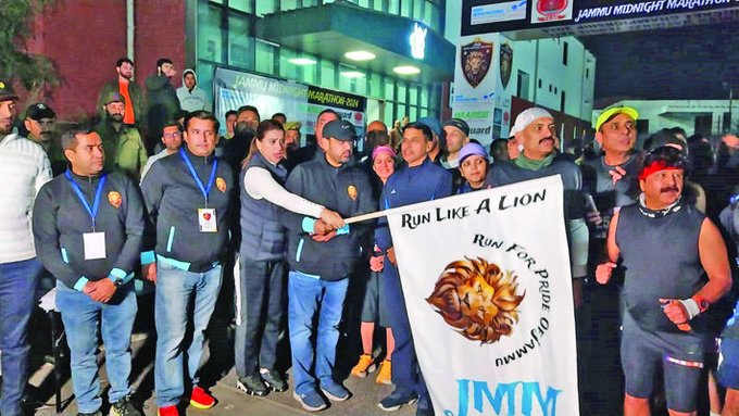 Sports Minister Satish Sharma Participates in Jammu Midnight Marathon Promoting Fitness