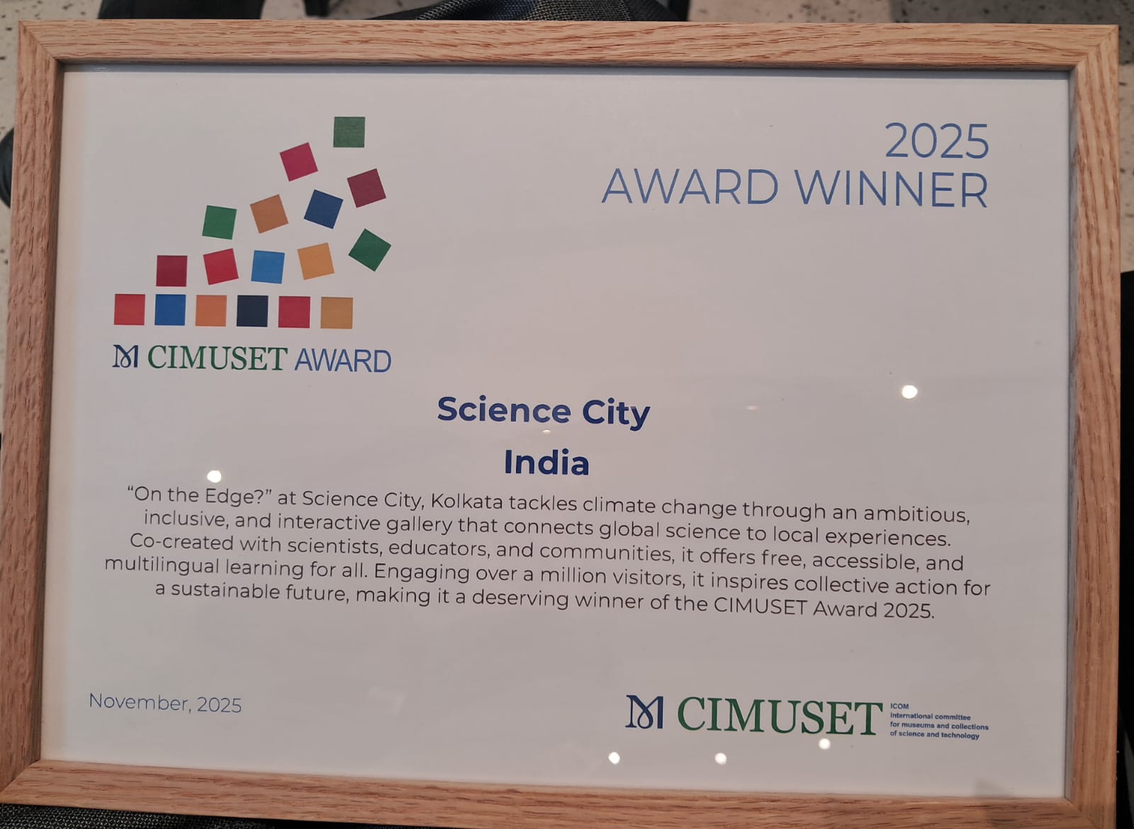 राष्ट्रीय विज्ञान संग्रहालय परिषद को प्रतिष्ठित सी.आई.एम.यू.एस.ई.टी. पुरस्कार से सम्मानित किया गया