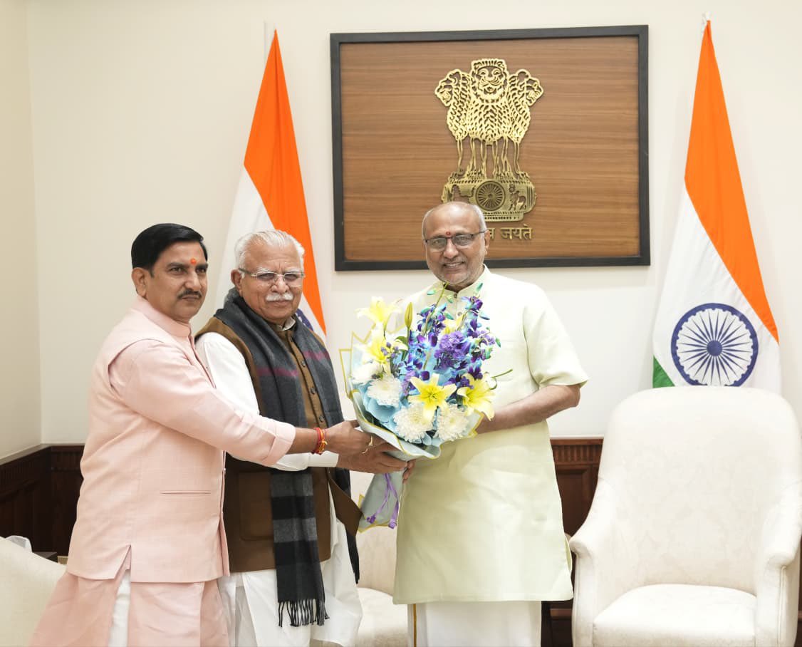 Vice President Radhakrishnan Meets Minister Manohar Lal at Parliament House