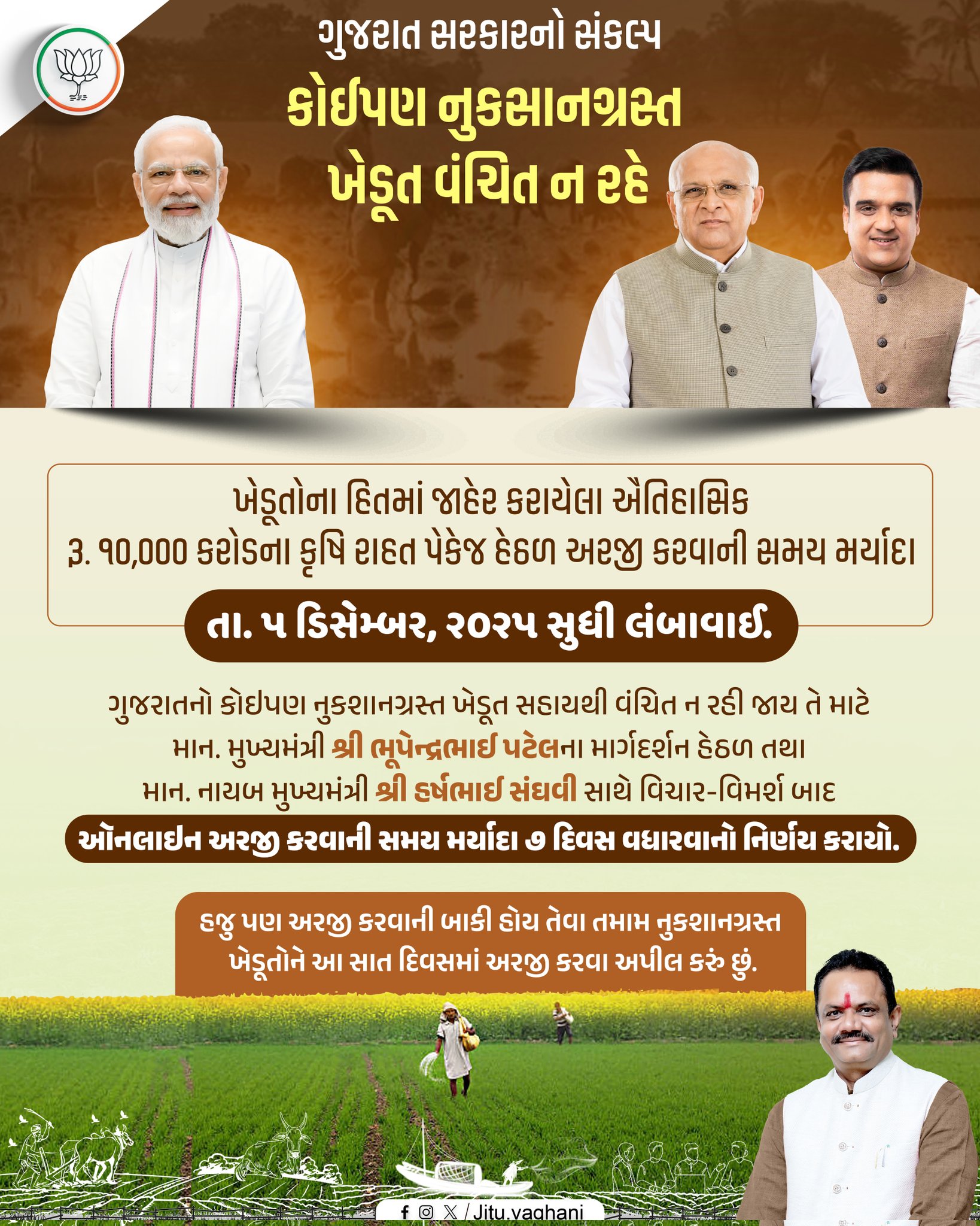 કૃષિ રાહત પેકેજ હેઠળ અરજી કરવાની સમય મર્યાદા 5 ડિસેમ્બર સુધી લંબાવાઈ