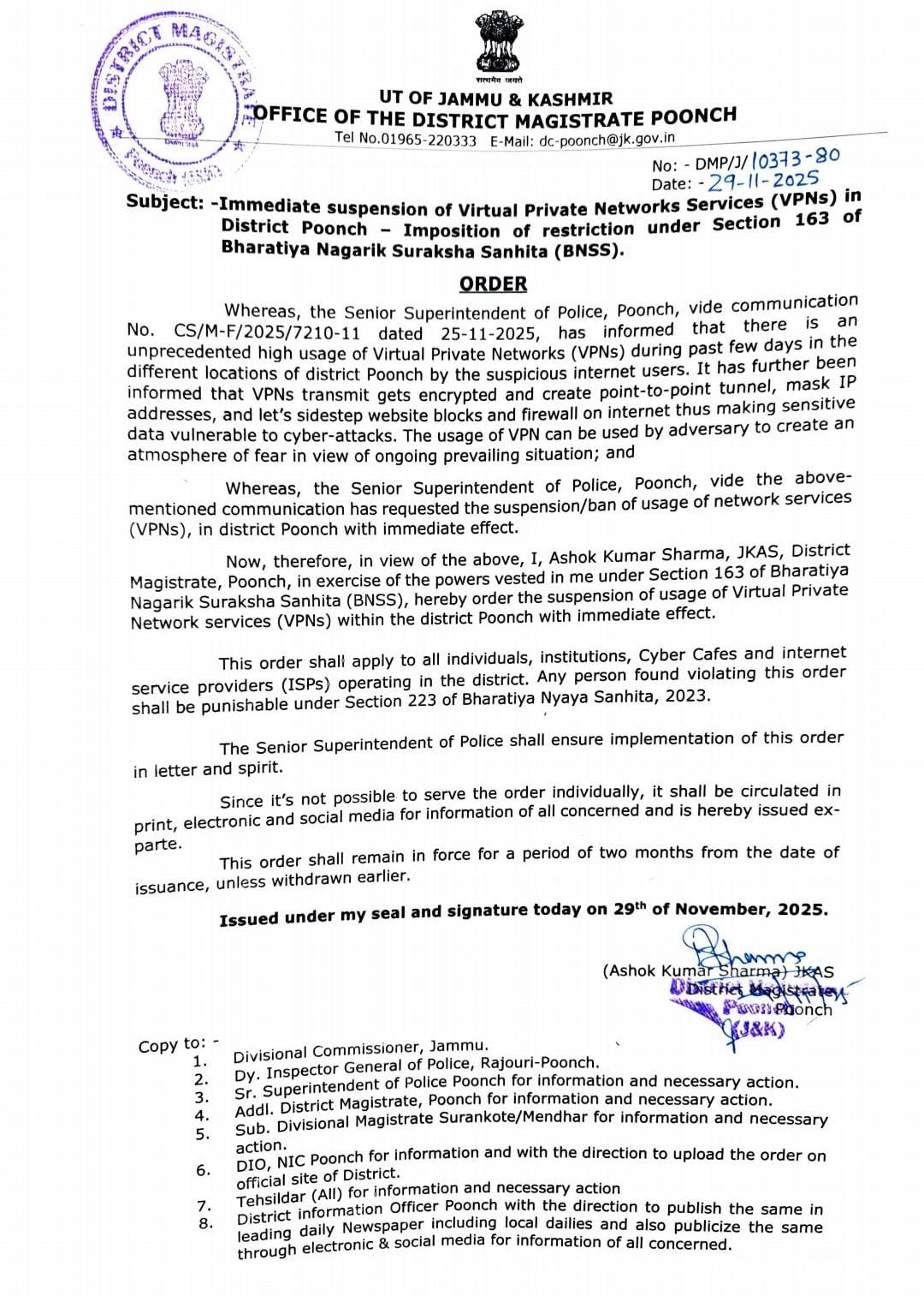 J&K’s Poonch District Halts VPN Access Over Security Concerns