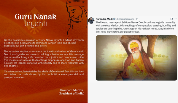 President Droupadi Murmu and Prime Minister Narendra Modi Extend Greetings on Guru Nanak Jayanti