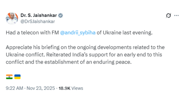 विदेश मंत्री डॉ. एस. जयशंकर ने यूक्रेन के विदेश मंत्री आंद्रेई सिबिहा के साथ बातचीत की