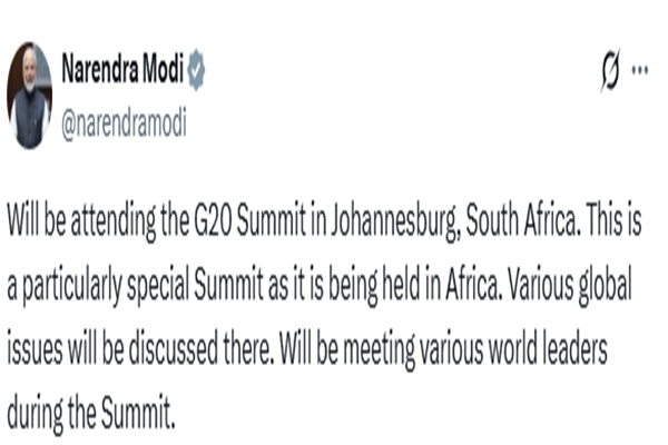 PM Modi to Present India’s Perspective at First G20 Summit in Africa