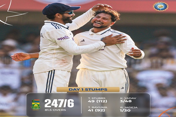 South Africa 247/6 at stumps vs India on Day 1 in Guwahati