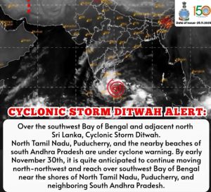 Cyclone Ditwah Approaches Tamil Nadu Coast; Red Alerts Issued