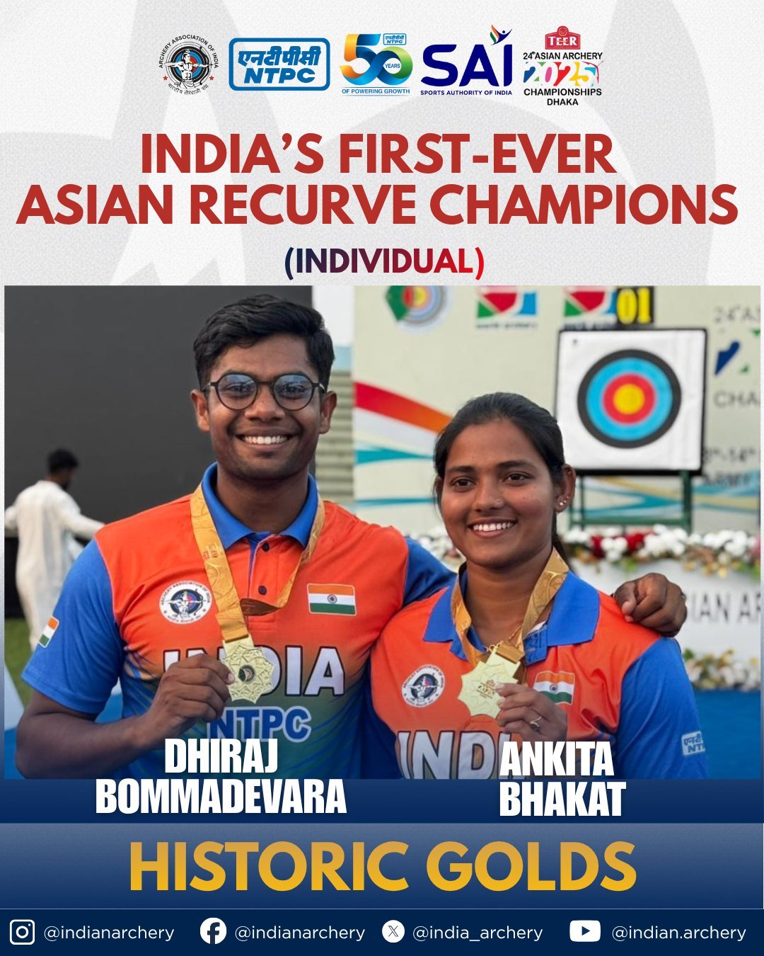 Ankita Bhakat and Dhiraj Bommadevara win historic recurve Golds for India