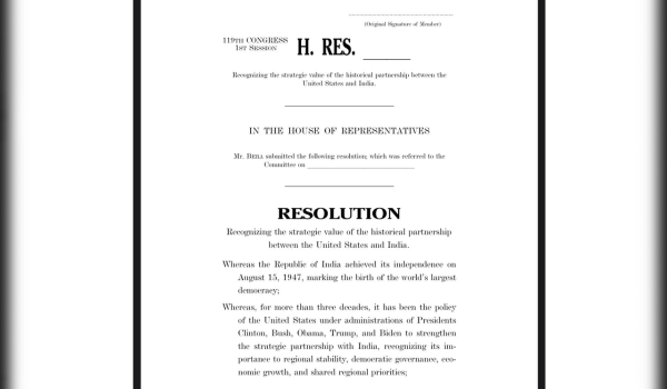 Bipartisan US Resolution Recognises Strategic Partnership Between India and United States