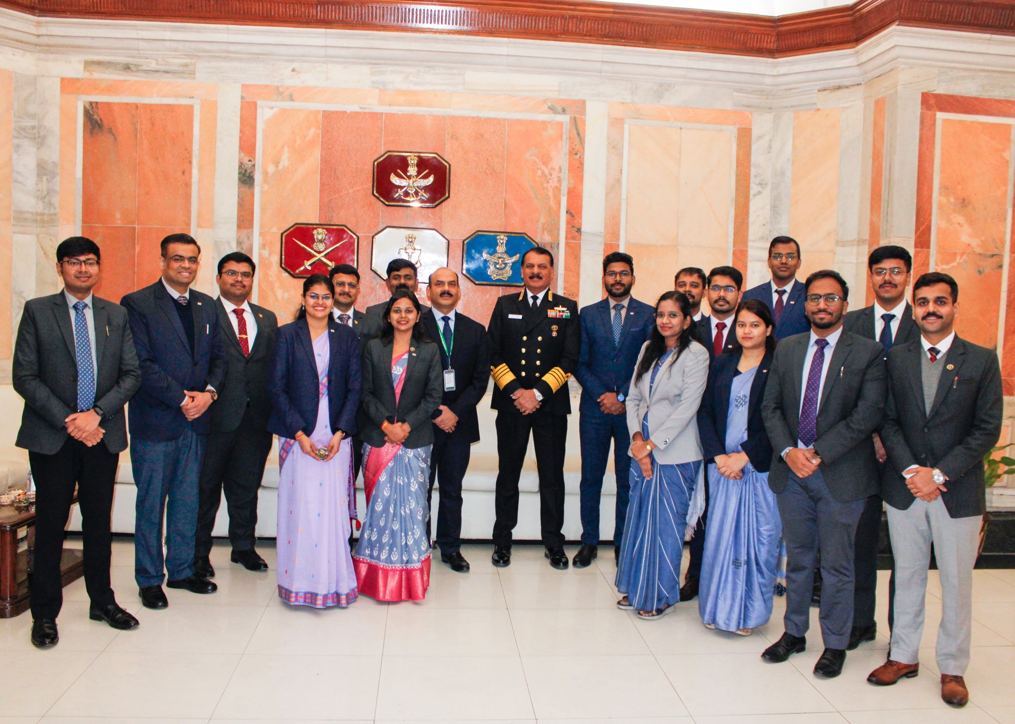 Navy chief Admiral Dinesh K Tripathi interacts with IDAS probationers of 2024 Batch in New Delhi