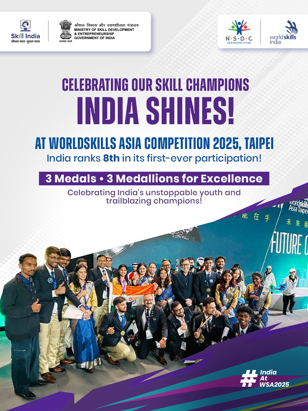 India finishes strong at World Skills Asia Competition 2025, Secures 8th Rank in first-ever participation