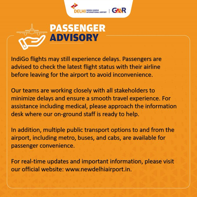 Delhi Airport Advises Passengers to Check Flight Status as IndiGo Delays Persist