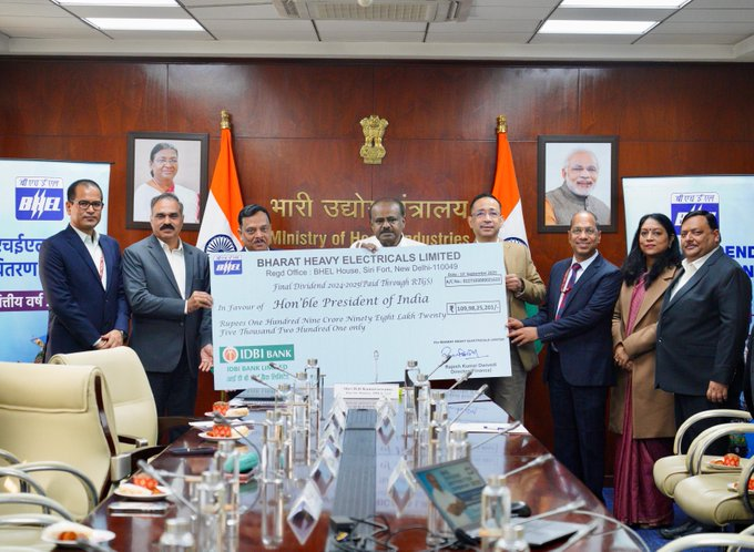 भारत हेवी इलेक्ट्रिकल लिमिटेड ने सरकार को 109 करोड़ रुपये का लाभांश सौंपा