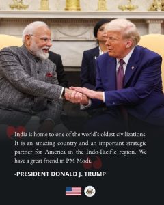 মার্কিন রাষ্ট্রপতি ডোনাল্ড ট্রাম্প ভারত ও ভারতের প্রধানমন্ত্রী নরেন্দ্র মোদীর প্রশংসা করেছেন