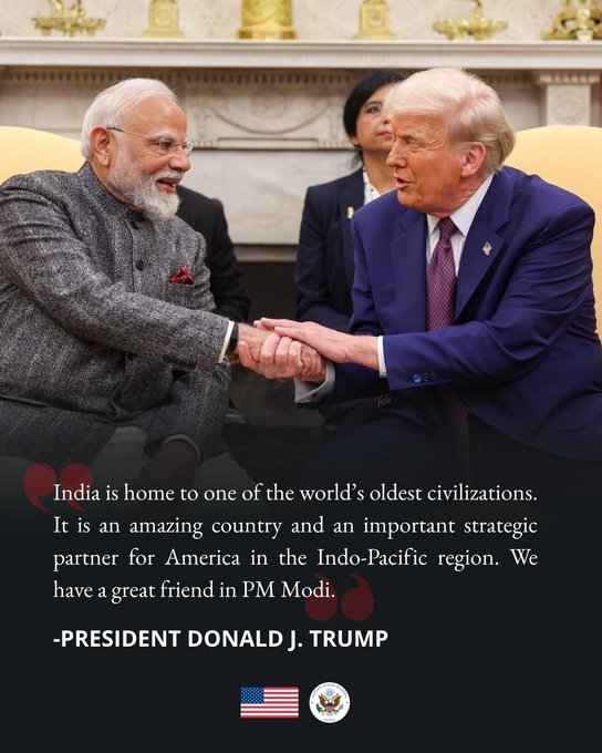 মার্কিন রাষ্ট্রপতি ডোনাল্ড ট্রাম্প ভারত ও ভারতের প্রধানমন্ত্রী নরেন্দ্র মোদীর প্রশংসা করেছেন