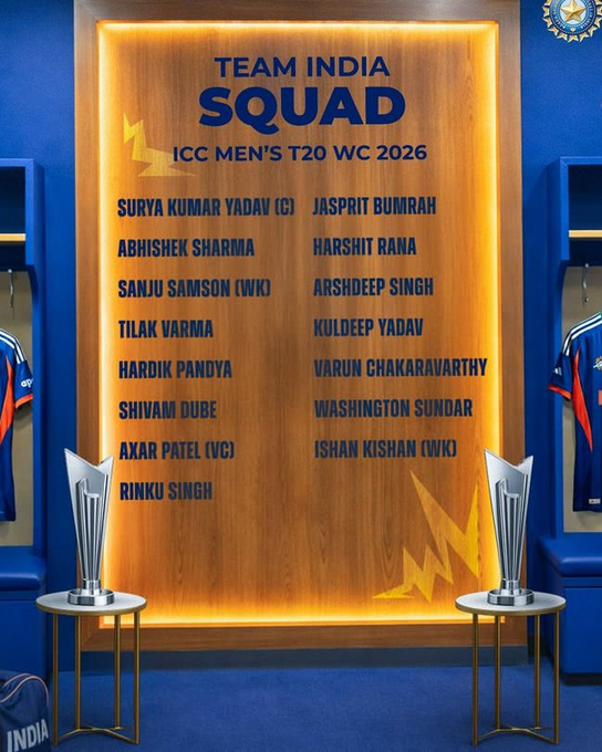 आयसीसी पुरुष टी-२० विश्वचषक २०२६ साठी भारताचा संघ जाहीर