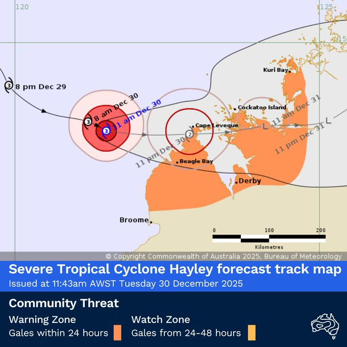 पश्चिमी ऑस्ट्रेलिया के उत्तरी तट की ओर बढ़ रहा चक्रवात हेली तीव्र होकर चौथी श्रेणी के तूफान में बदला