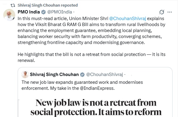 Viksit Bharat G RAM G Bill aims to transform rural livelihoods through modernised employment guarantee framework: PM