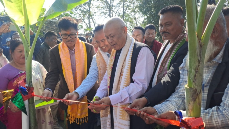 বিটিচিৰ মুৰববী হাগ্রামা মহিলাৰীৰ কোকৰাঝাৰ জিলাৰ মচুৱাঘাটত গৌৰাংগ নদীৰ ওপৰত দলঙৰ আধাৰশিলা স্থাপন