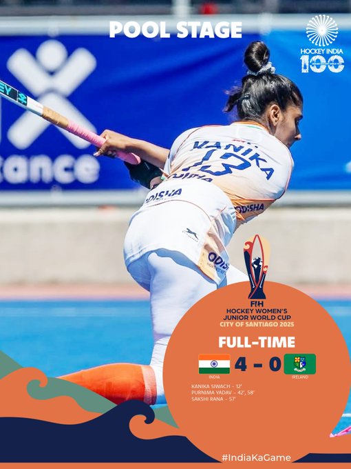 خواتین FIH  ہاکی جونیئر ورلڈ کپ 2025 میں، بھارت نے آئرلینڈ کو ہرا دیا