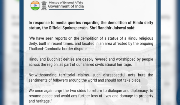 India Condemns Demolition of Deity Statues, Calls It Disrespectful