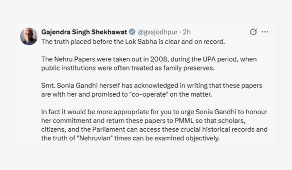 No documents related to Pandit Nehru have been found missing from PM’s Museum: Union Minister Shekhawat