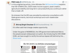 PM Modi shares article written by Union Minister Shivraj Chouhan on Viksit Bharat-G RAM G Act