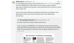PM Modi shares article written by Union Minister Shivraj Chouhan on Viksit Bharat-G RAM G Act