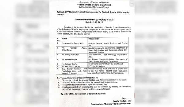 J&K Government Sets Up High-Level Committee to Probe Football Team Selection for Santosh Trophy 2025