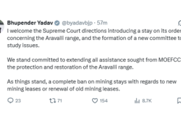 Union Minister Bhupender Yadav welcomes SC’s decision to stay on its own order on Aravalli range