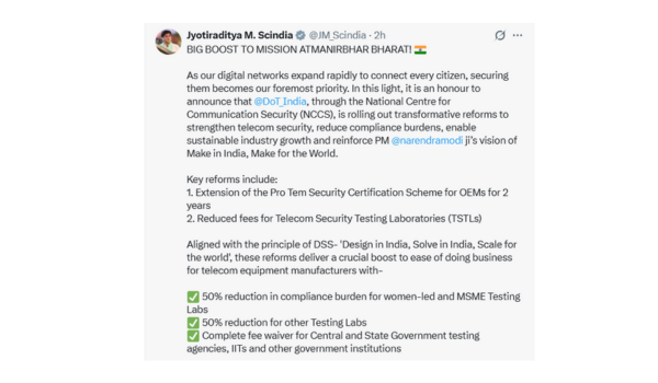 Union Minister Jyotiraditya Scindia announces transformative reforms to strengthen telecom security