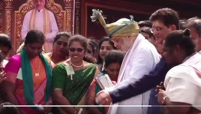 Union Home Minister Amit Shah today celebrates Pongal with party workers at Tiruchirapalli