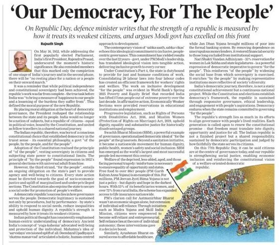 PM Modi says citizens are at centre of governance, sharing article by Defence Minister Rajnath Singh 