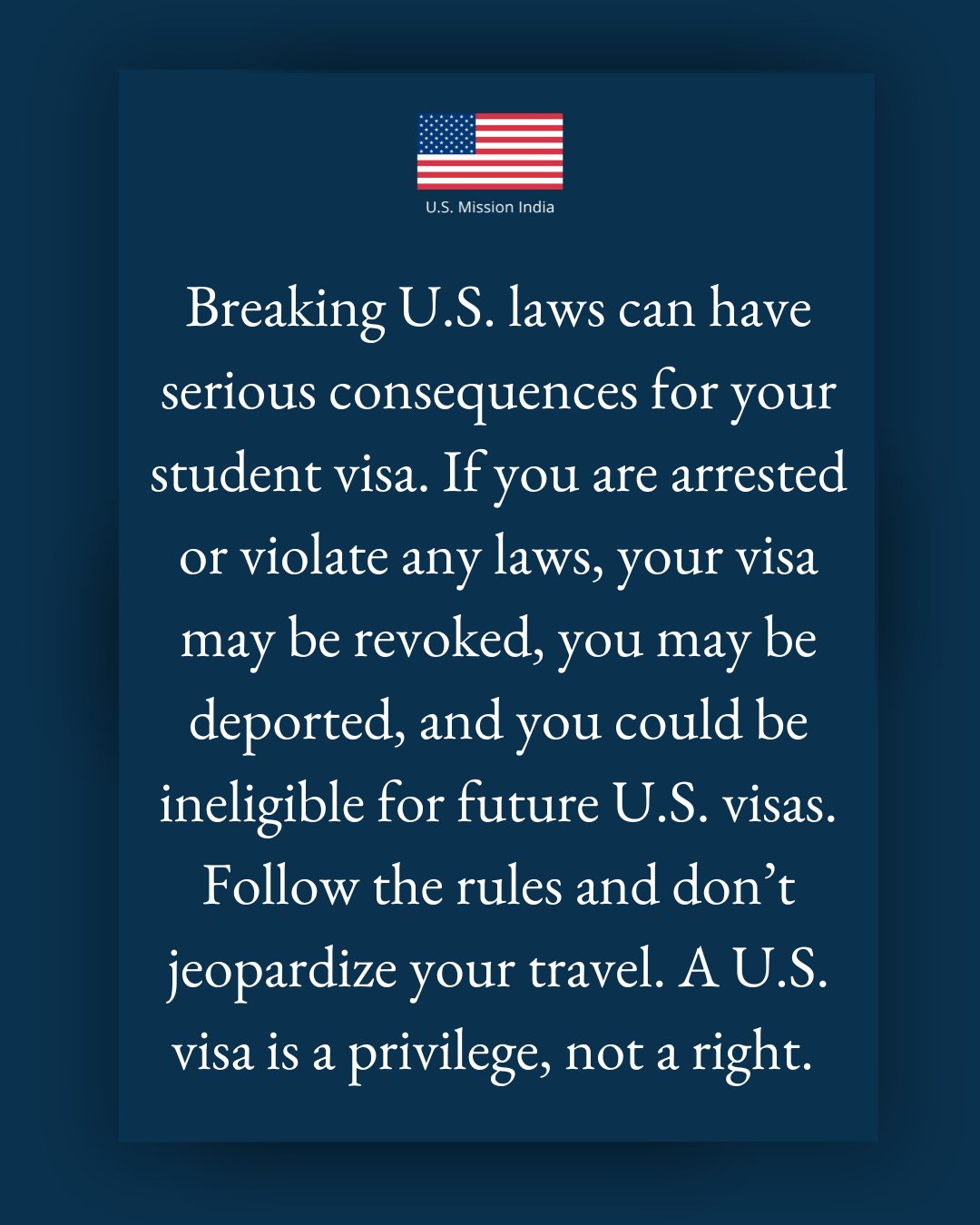 अमरीका के कानूनों का उल्लंघन करने पर छात्र वीज़ा पर गंभीर परिणाम हो सकते हैं: भारत स्थित अमरीकी दूतावास