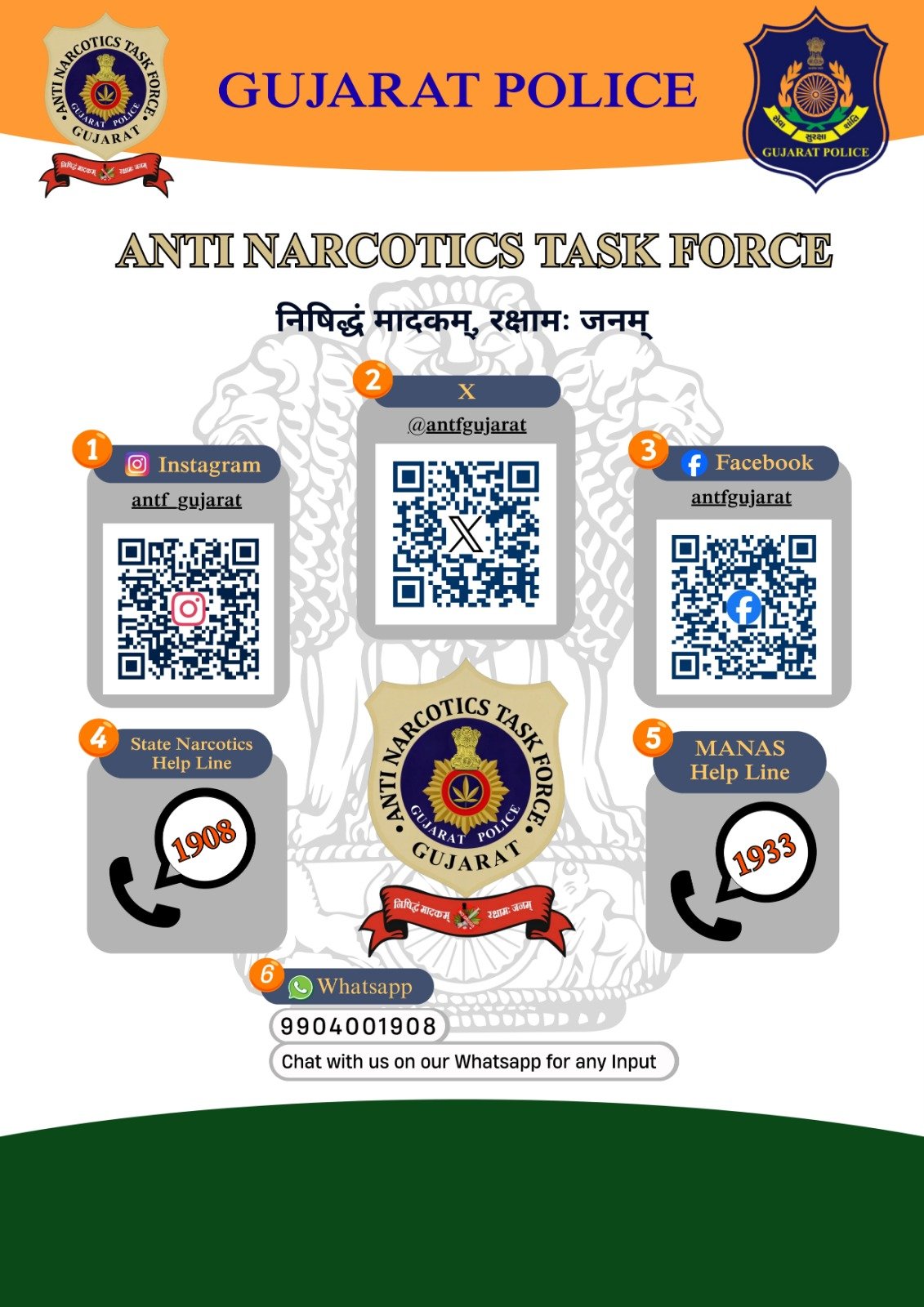 રાજ્યના નાગરિકો કેફી પદાર્થની હેરાફેરી કે વેચાણની માહિતી આપી શકે તે માટે પોલીસે મૉબાઈલ નંબર જાહેર કર્યો.