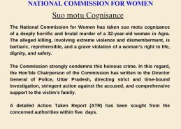 NCW takes suo motu cognisance of woman’s murder in Agra, writes to UP DGP