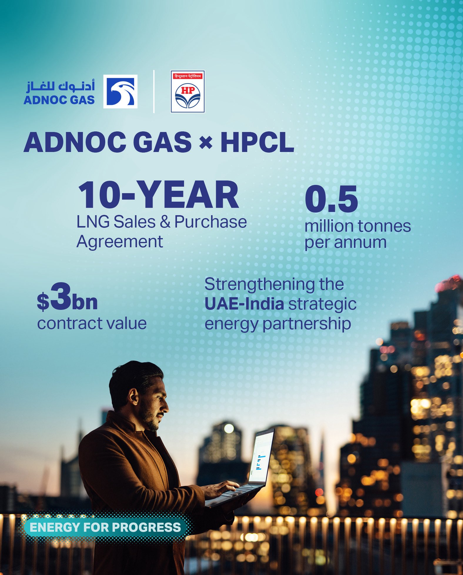 एडीएनओसी गैस ने एचपीसीएल के साथ 2.5 से 3 अरब डॉलर के प्राकृतिक गैस बिक्री और खरीदारी समझौते पर हस्‍ताक्षर किए
