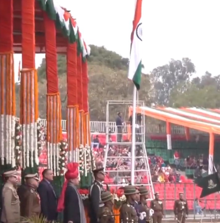 Lieutenant Governor Manoj Sinha unfurls national flag at UT-level Republic Day at Maulana Azad Stadium in Jammu