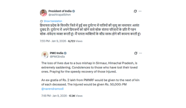 President Murmu, PM Modi express grief over Himachal Pradesh bus accident