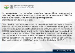 India clarifies BRICS Naval Drill South Africa-Led; not institutionalised activity