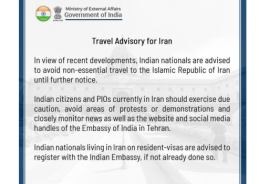 MEA issues advisory amid protests in Iran, asking Indian nationals to avoid non-essential travel and exercise due caution