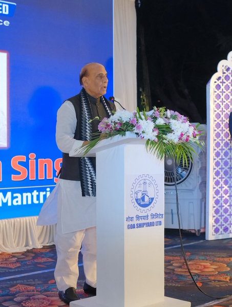 Minister Rajnath Singh commissions ICG’s first indigenously designed & built pollution control vessel Samudra Pratap in Goa