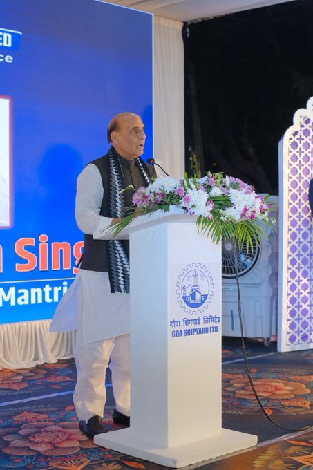 Minister Rajnath Singh commissions ICG’s first indigenously designed & built pollution control vessel Samudra Pratap in Goa