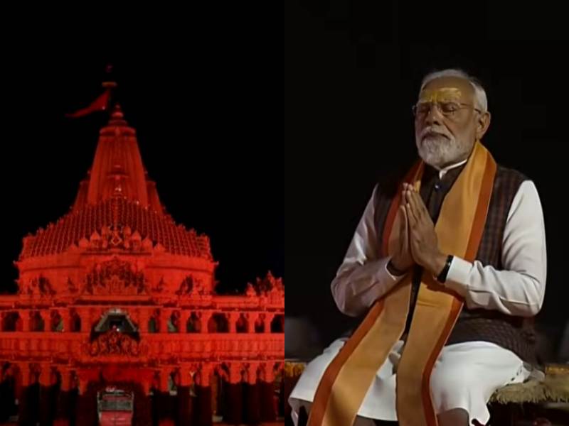 પ્રધાનમંત્રી નરેન્દ્ર મોદીએ ગઇકાલે સાંજે  સોમનાથમાં મંત્રજાપમાં ભાગ લીધો, દરિયાકિનારે અદભૂત ડ્રોન શો નિહાળ્યો, સોમનાથ ટ્રસ્ટની બેઠકમાં વિકાસ કાર્યોની સમીક્ષા કરી