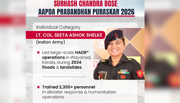 Lieutenant Colonel Sita Ashok Shelke selected for Subhas Chandra Bose National Award for Disaster Management 2026