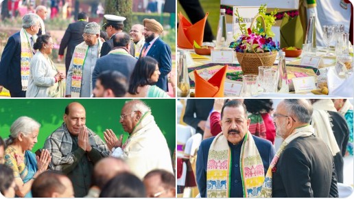 राष्ट्रपति द्रौपदी मुर्मु ने 77वें गणतंत्र दिवस के अवसर पर राष्ट्रपति भवन में  स्वागत समारोह का आयोजन किया