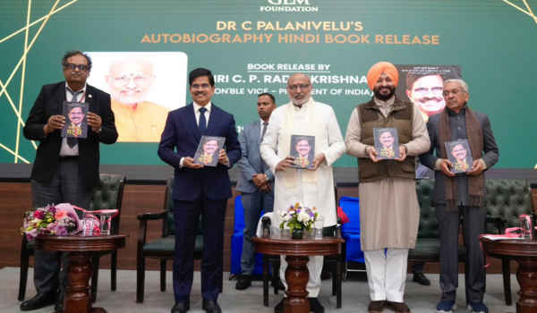 VP Radhakrishnan releases Hindi edition of Dr C Palanivelu’s autobiography in New Delhi